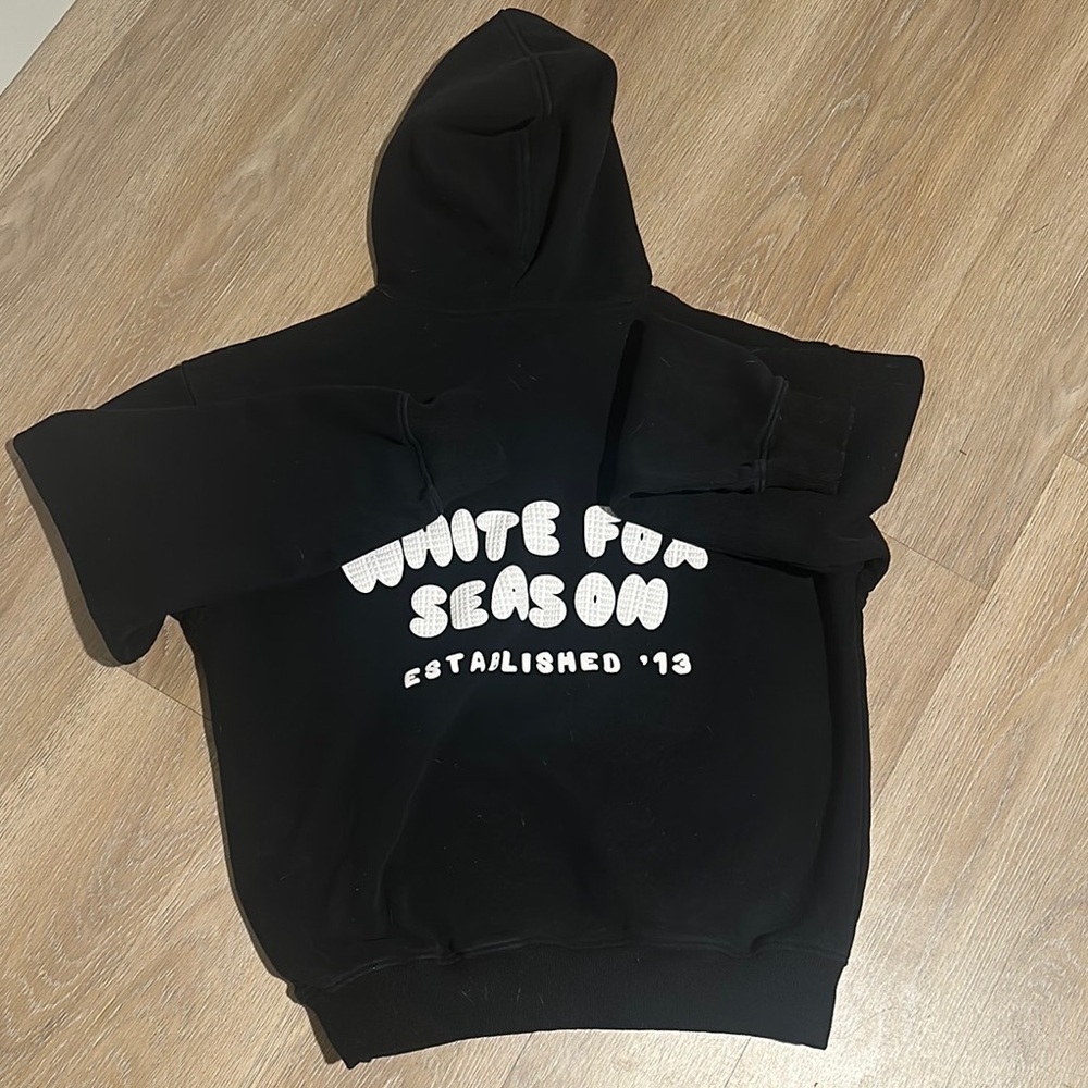 White Fox Black Hoodie with White Text